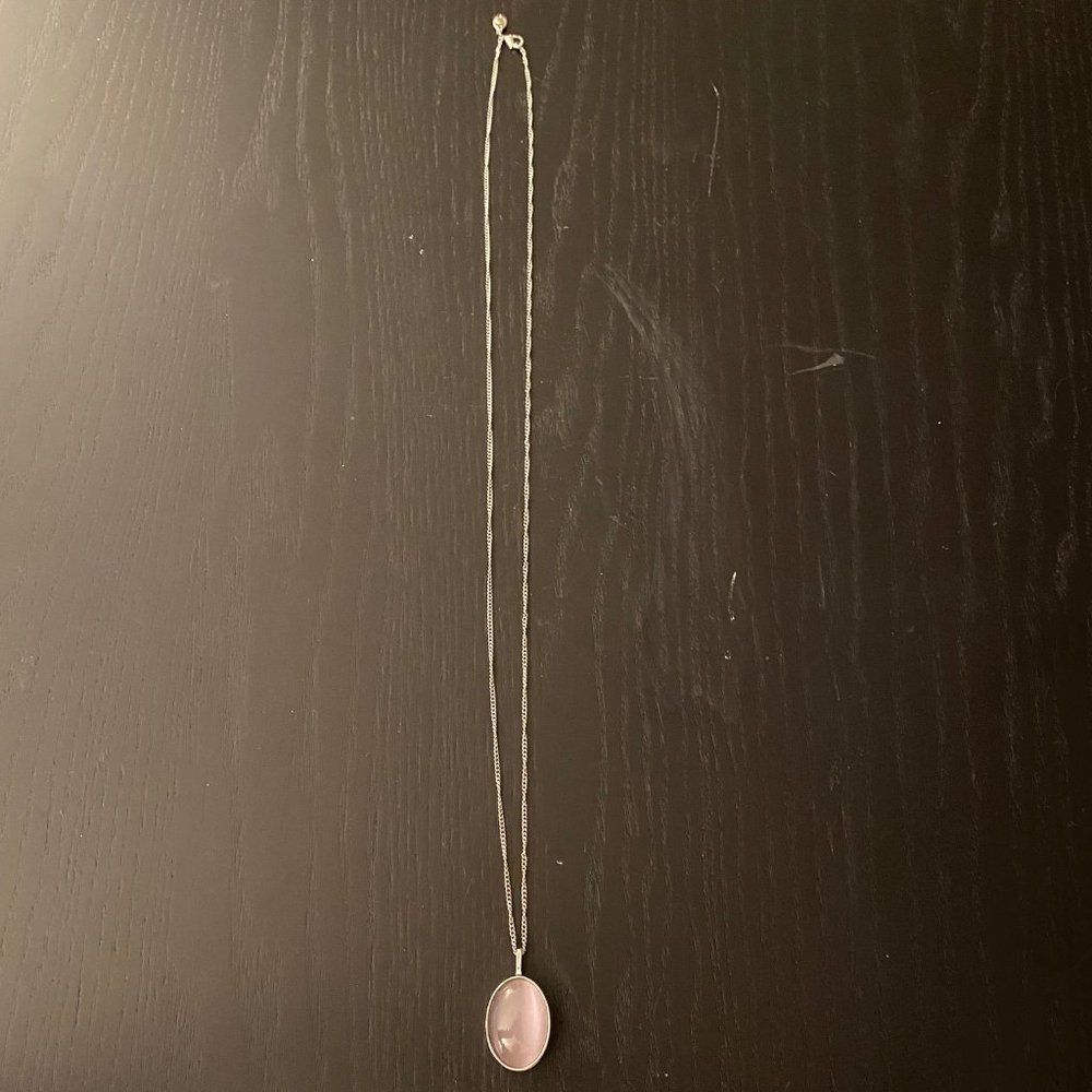 Long Necklace with Lavender Pendant in Silver